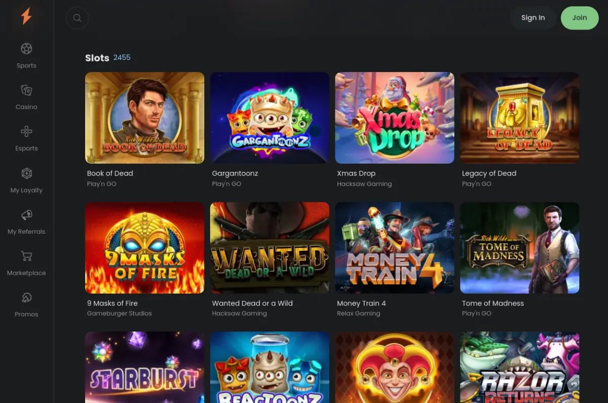Explore a vast array of captivating slot games at Cloudbet Casino, offering endless excitement and winning opportunities.