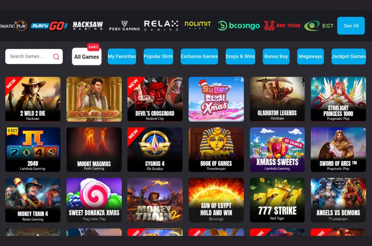 Varied assortment of MyStake Casino's online games featuring popular and new slot titles with visually appealing graphics.